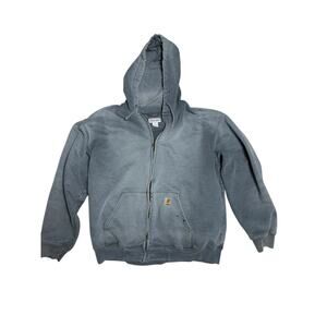 Vintage Carhartt Full Zip Distressed Faded Hoodie Sweatshirt Mens XL Heavy Blue
